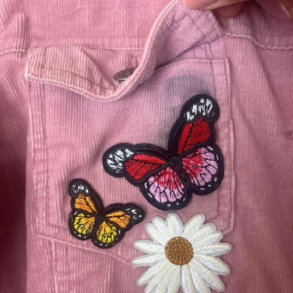 Drum Jeans Corduroy Jacket women M Pink Embroidered flowers 70s retro Penny Lane - Picture 8 of 13